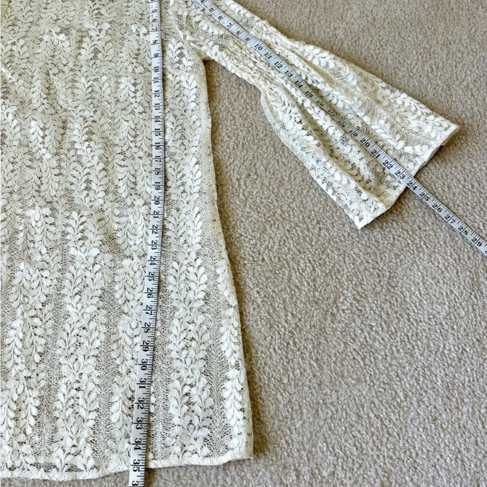 MICHAEL MICHAEL KORS Sheer Ivory Lace Bell Sleeve Shift Dress—SZ. Medium